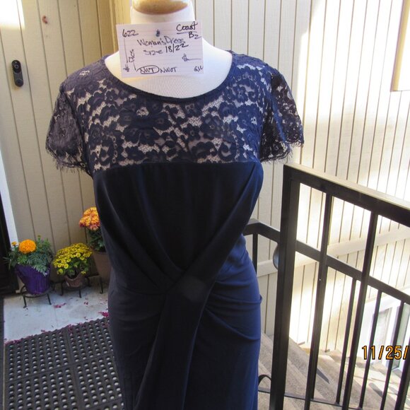 #622  NEW WOMAN'S LONG NAVY LACE EVENING DRESS BY COAST  (SIZE 18US / 20UK) - Picture 3 of 4